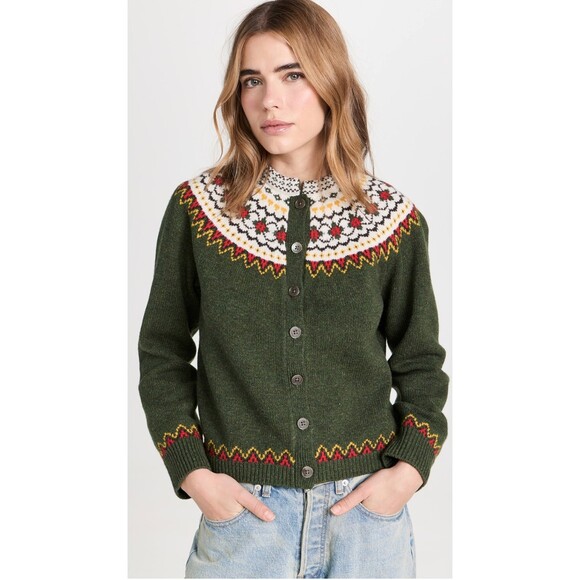 Alex Mill Sweaters - Alex Mill Hilde Fair Isle Cardigan Sweater in Thyme Multi Green Size Medium